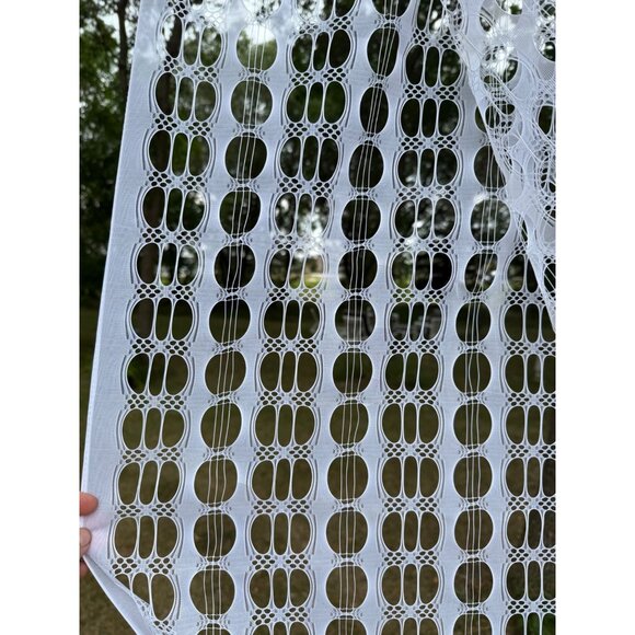 Vintage Retro Mod 1970's Woven Op Art Optical Curtain Fabric ~ White - Picture 2 of 6